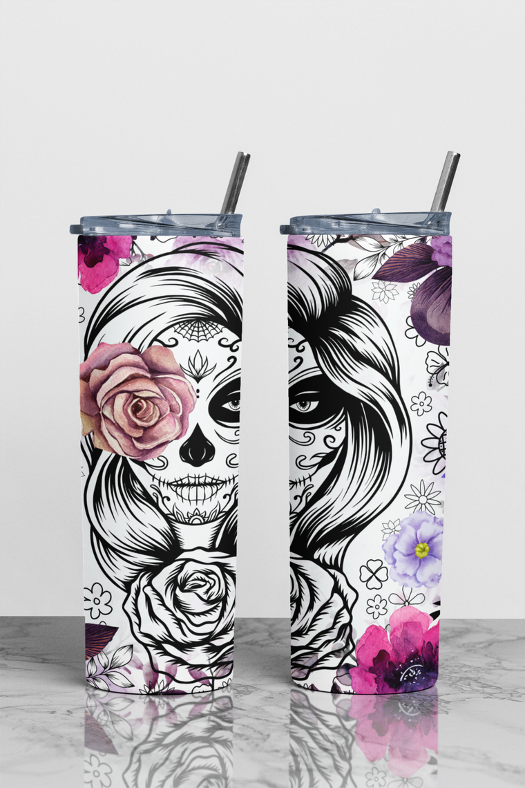 Women Skull with Floral Sublimation Tumbler