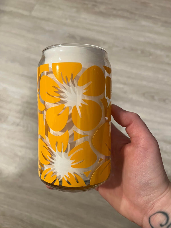 Floral Libbey Can Glass