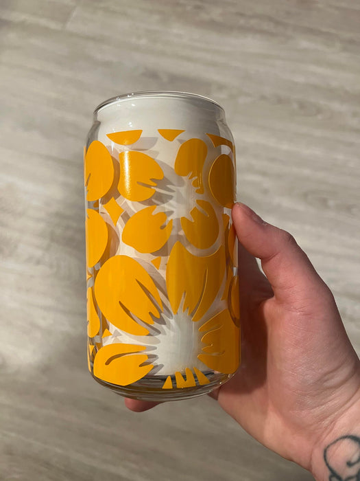 Floral Libbey Can Glass