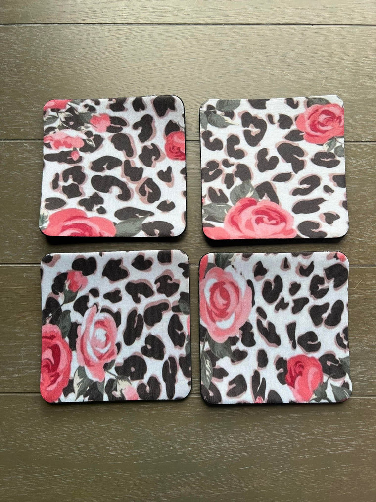 Cheetah and Roses Sublimation Coaster