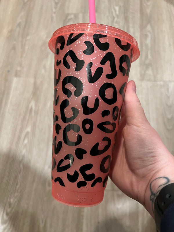 Leopard Print Full Wrap Sparkle Tumbler