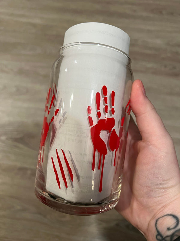 Bloody Hands Libbey Can Glass