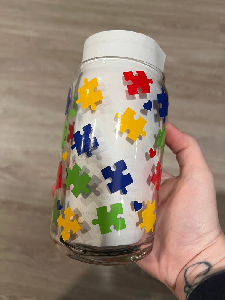 Autism Awareness Libbey Can Glass