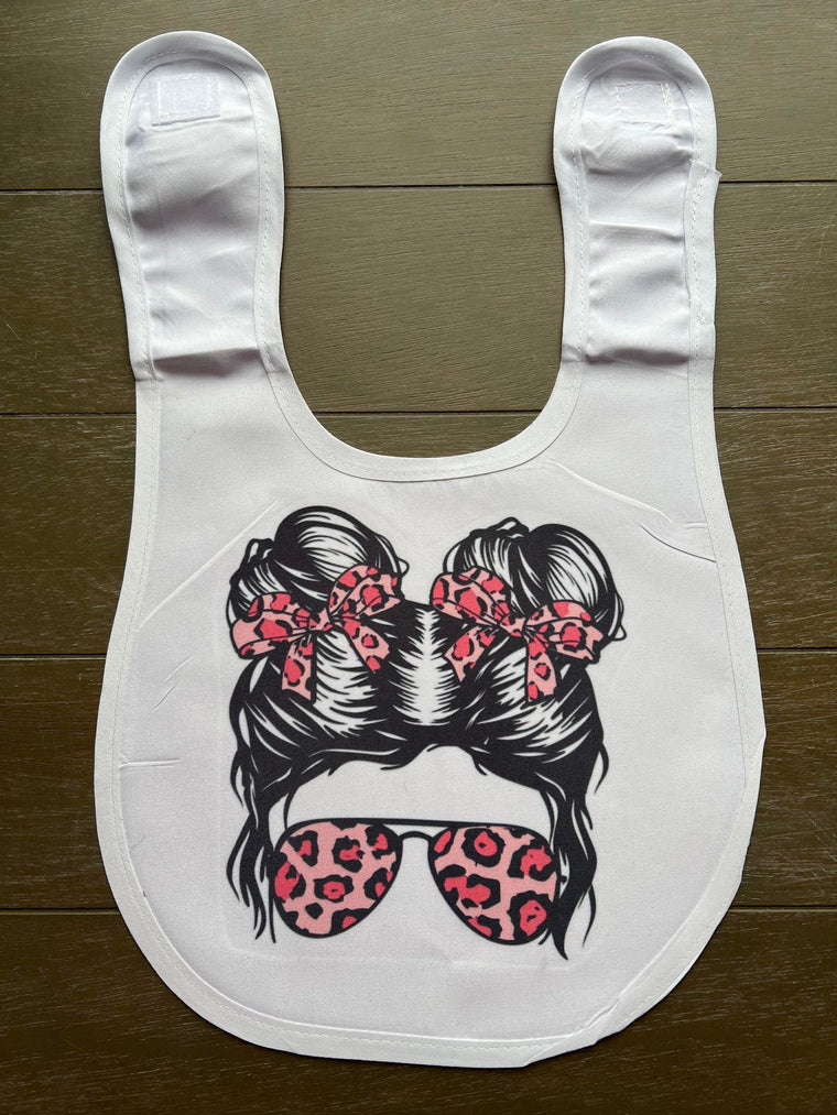 Cheetah Glasses with Buns Sublimated Baby Bibs