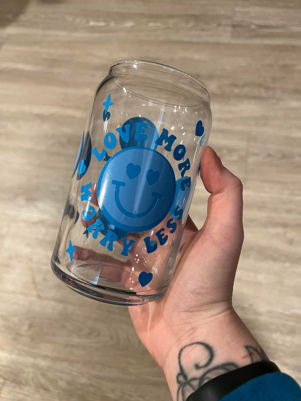 Love More Worry Less Full Wrap Libbey Can Glass