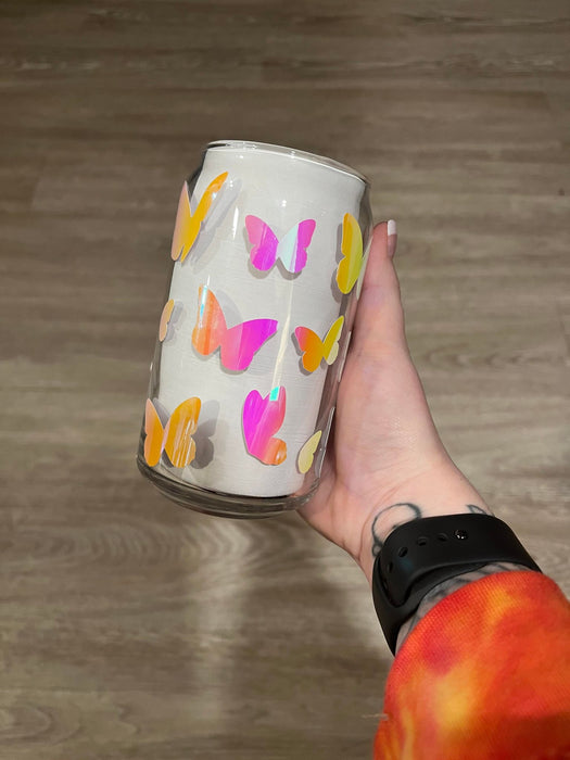 Holographic Butterfly Full Wrap Libbey Can Glass
