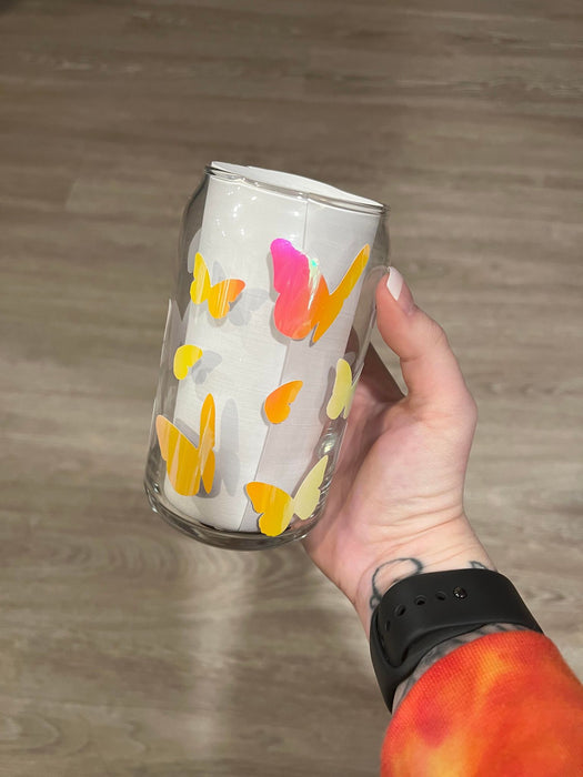 Holographic Butterfly Full Wrap Libbey Can Glass