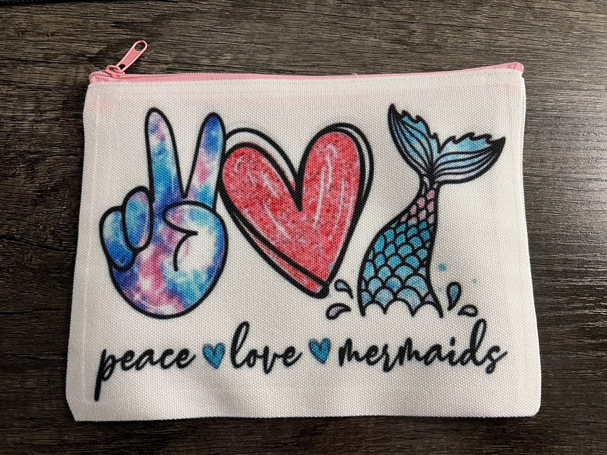 Peace Love Mermaids Makeup Cosmetic Bag