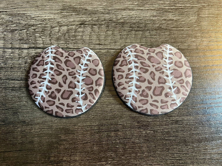 Cheetah Print Baseball Car Coasters