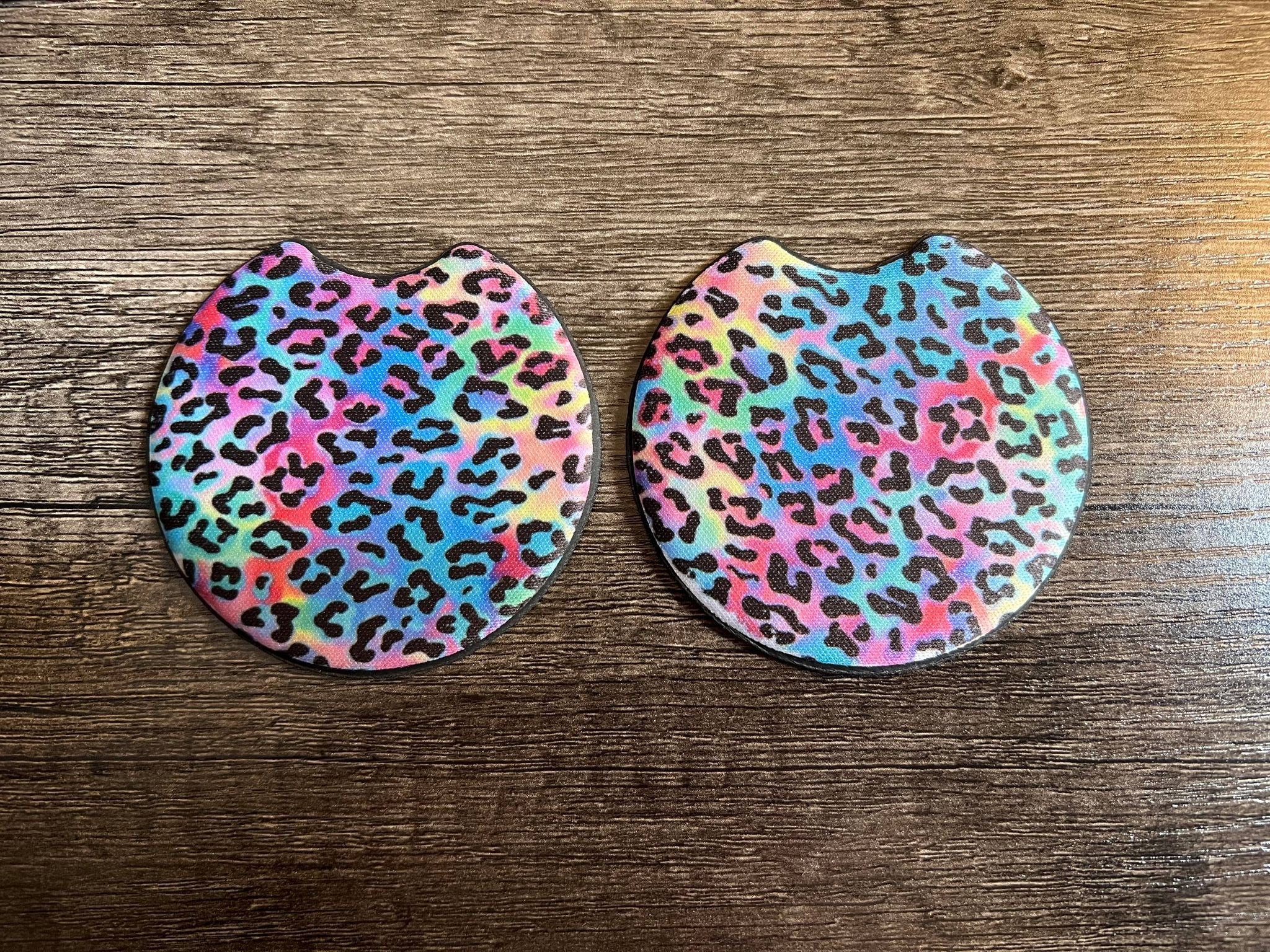 Rainbow Cheetah Print Car Coasters