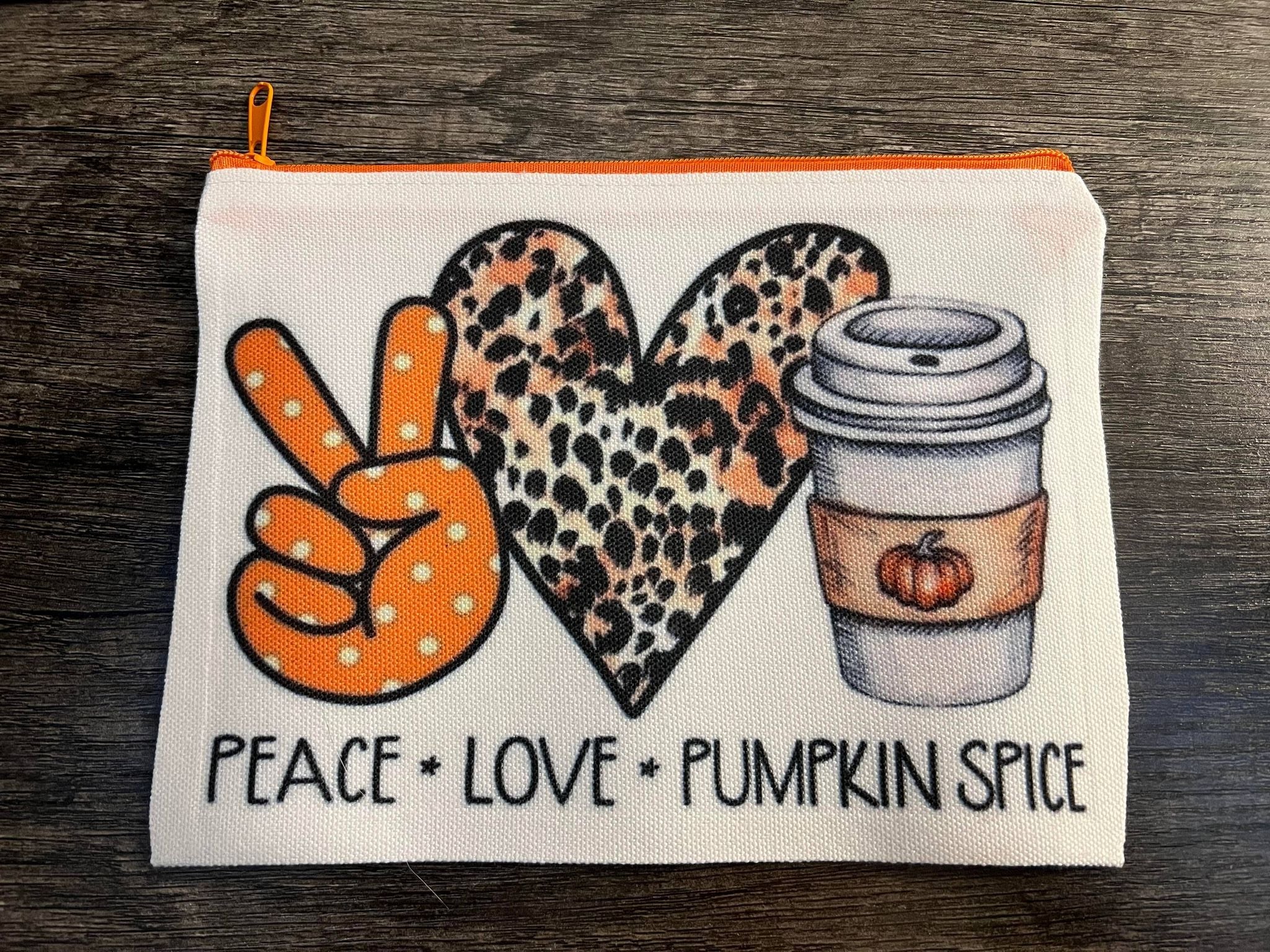 Peace Love Pumpkin Spice Makeup Cosmetic Bag