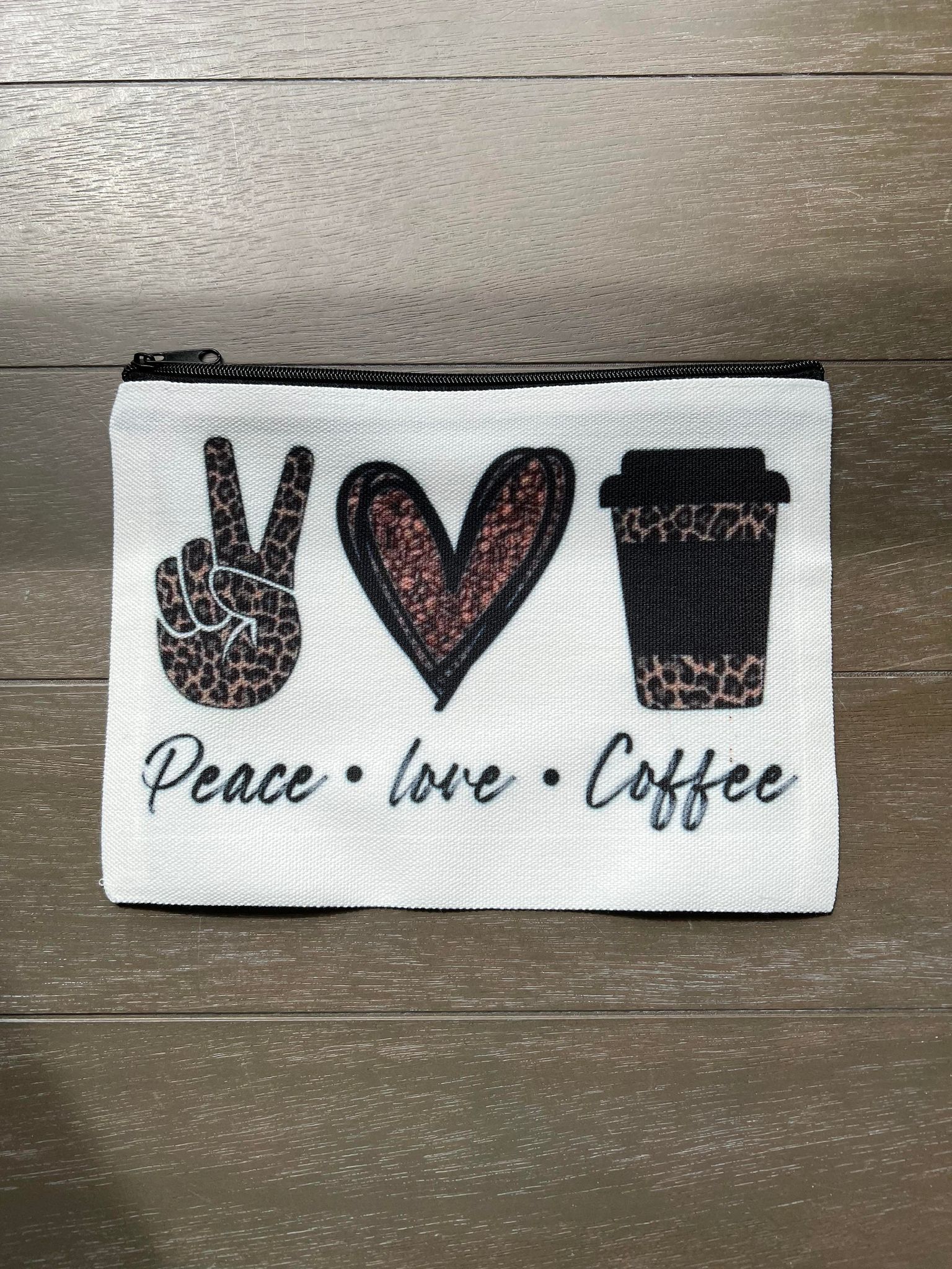 Peace Love Coffee Makeup Cosmetic Bag