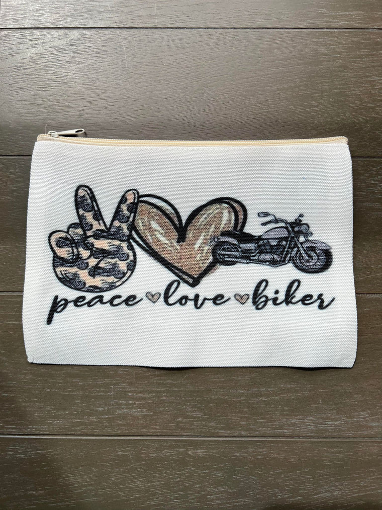 Peace Love Biker Makeup Cosmetic Bag