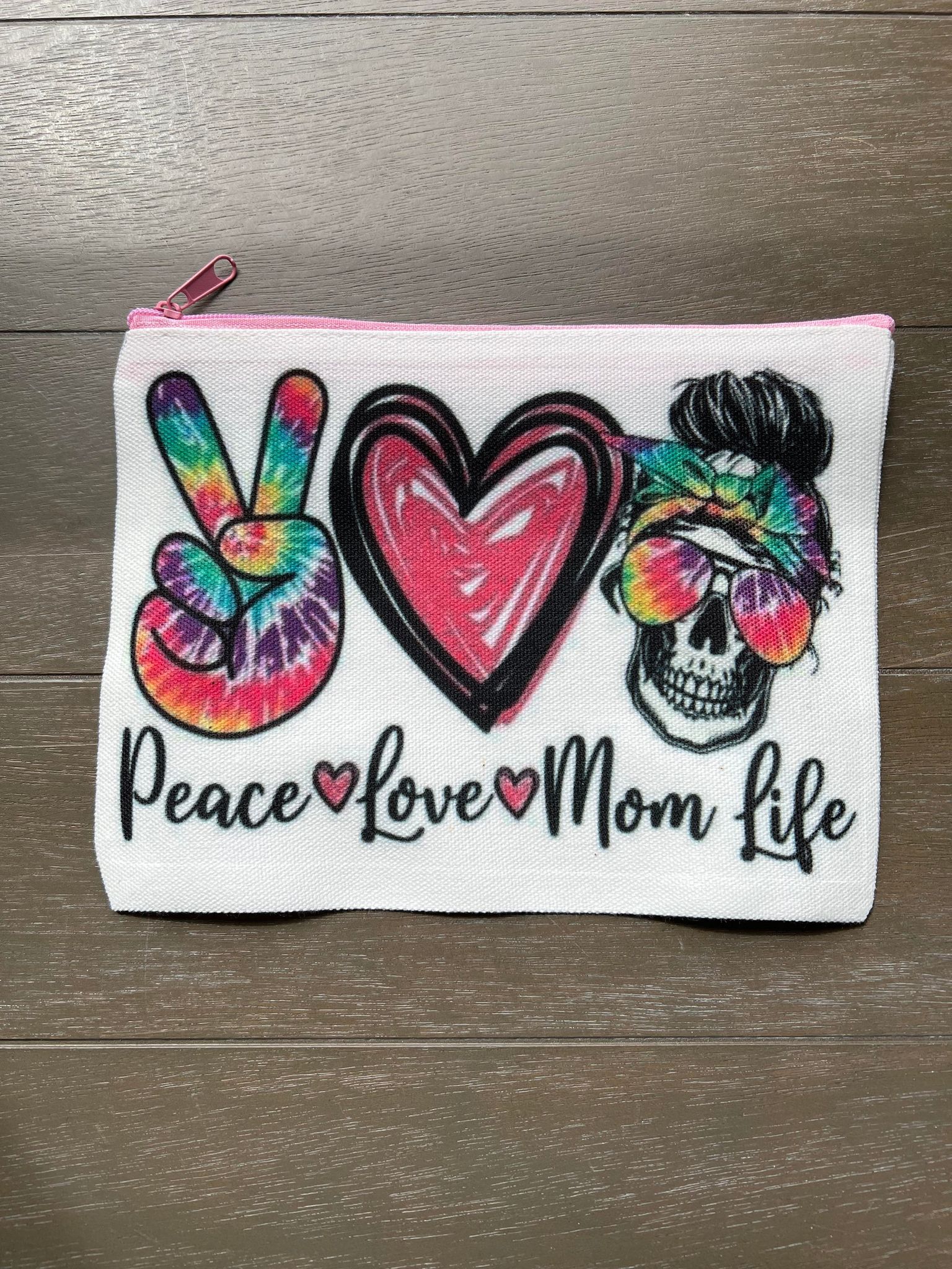 Peace Love Mom Life Makeup Cosmetic Bag