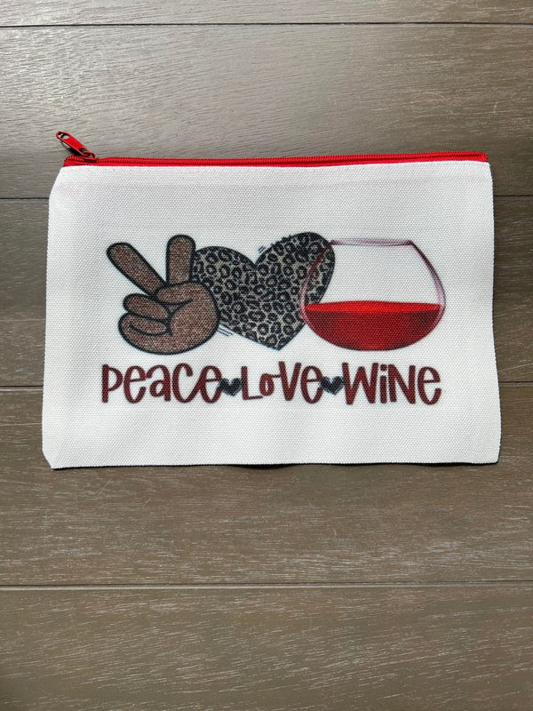 Peace Love Wine Makeup Cosmetic Bag