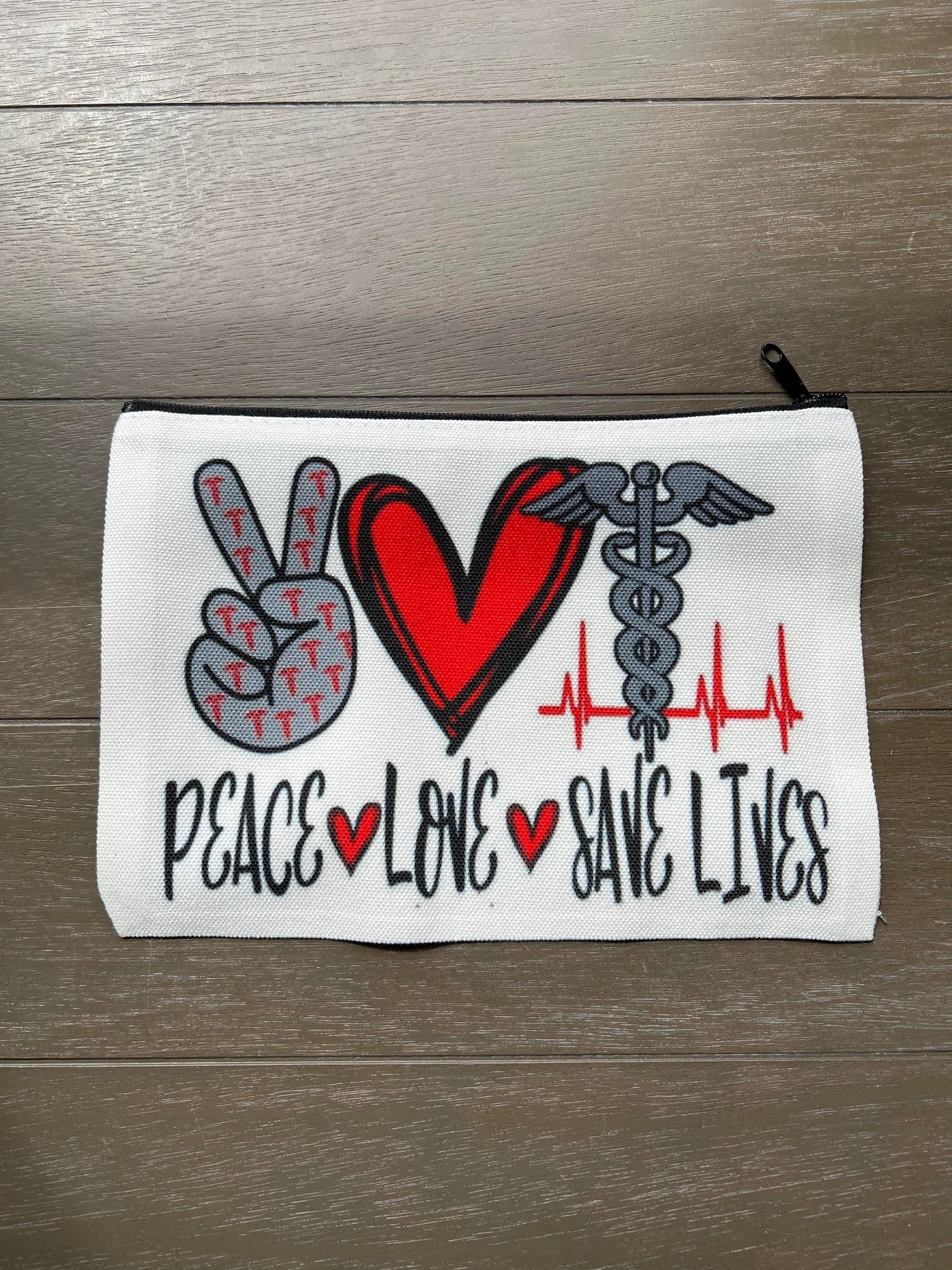 Peace Love Save Lives Makeup Cosmetic Bag