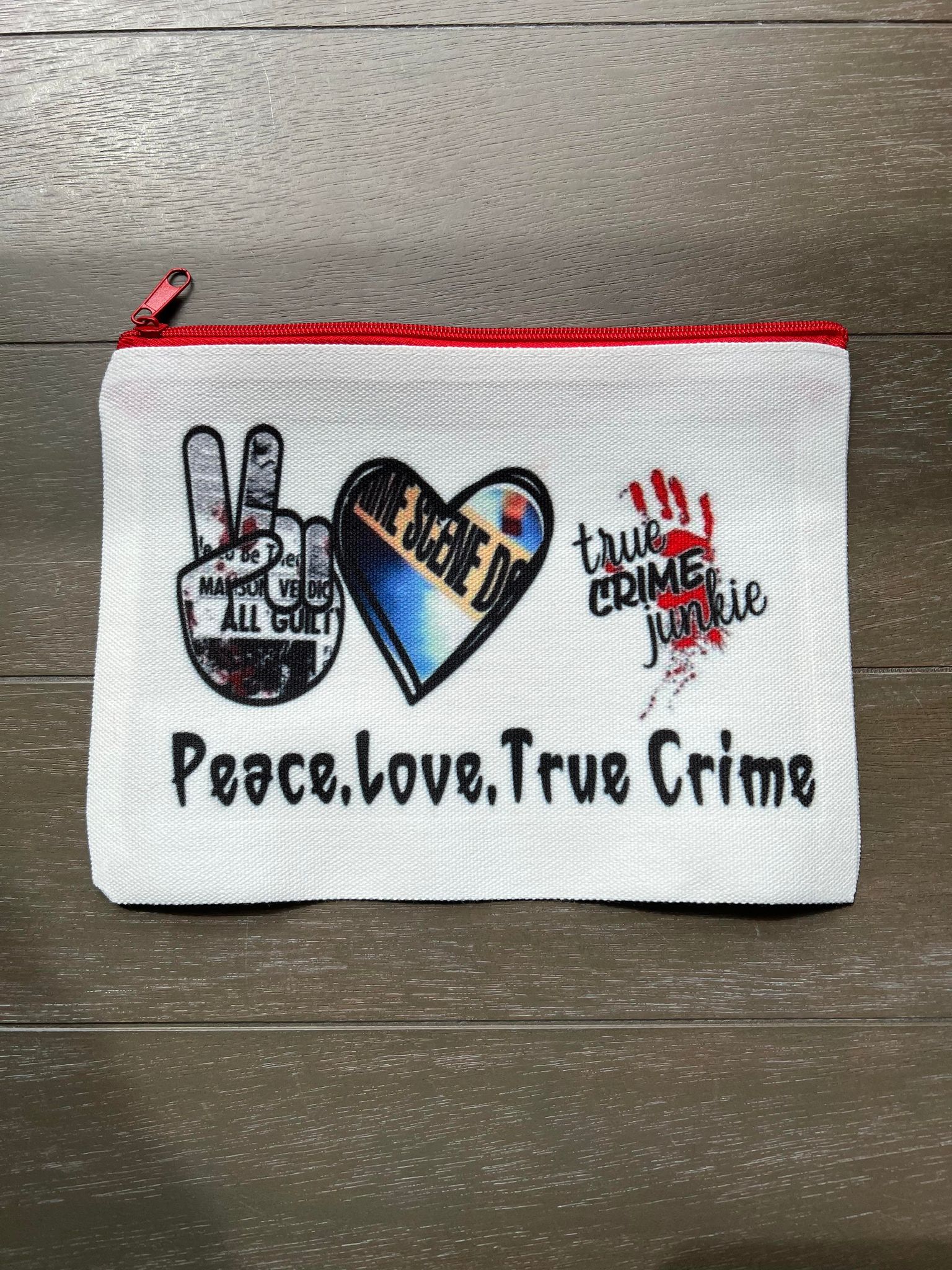 Peace Love True Crime Makeup Cosmetic Bag