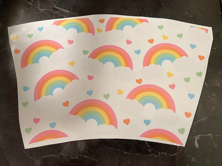 Rainbow Clouds with Hearts Theme Cold Cup Wrap