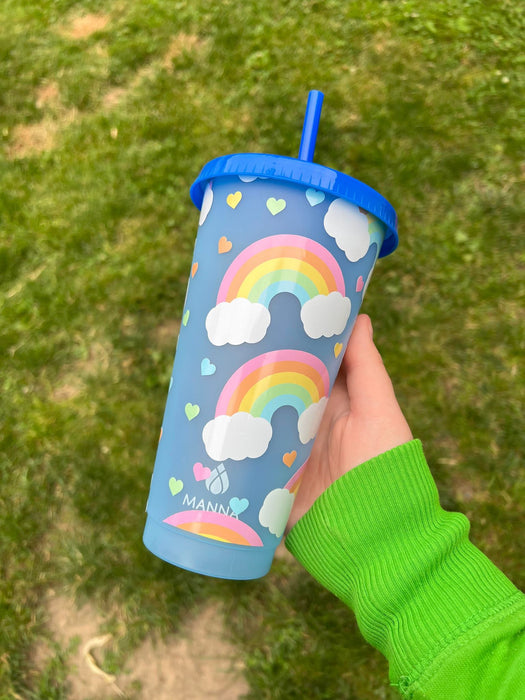 Rainbow Clouds with Hearts Color Tumbler