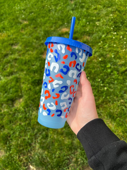 Red, White and Blue Cheetah Color Tumbler