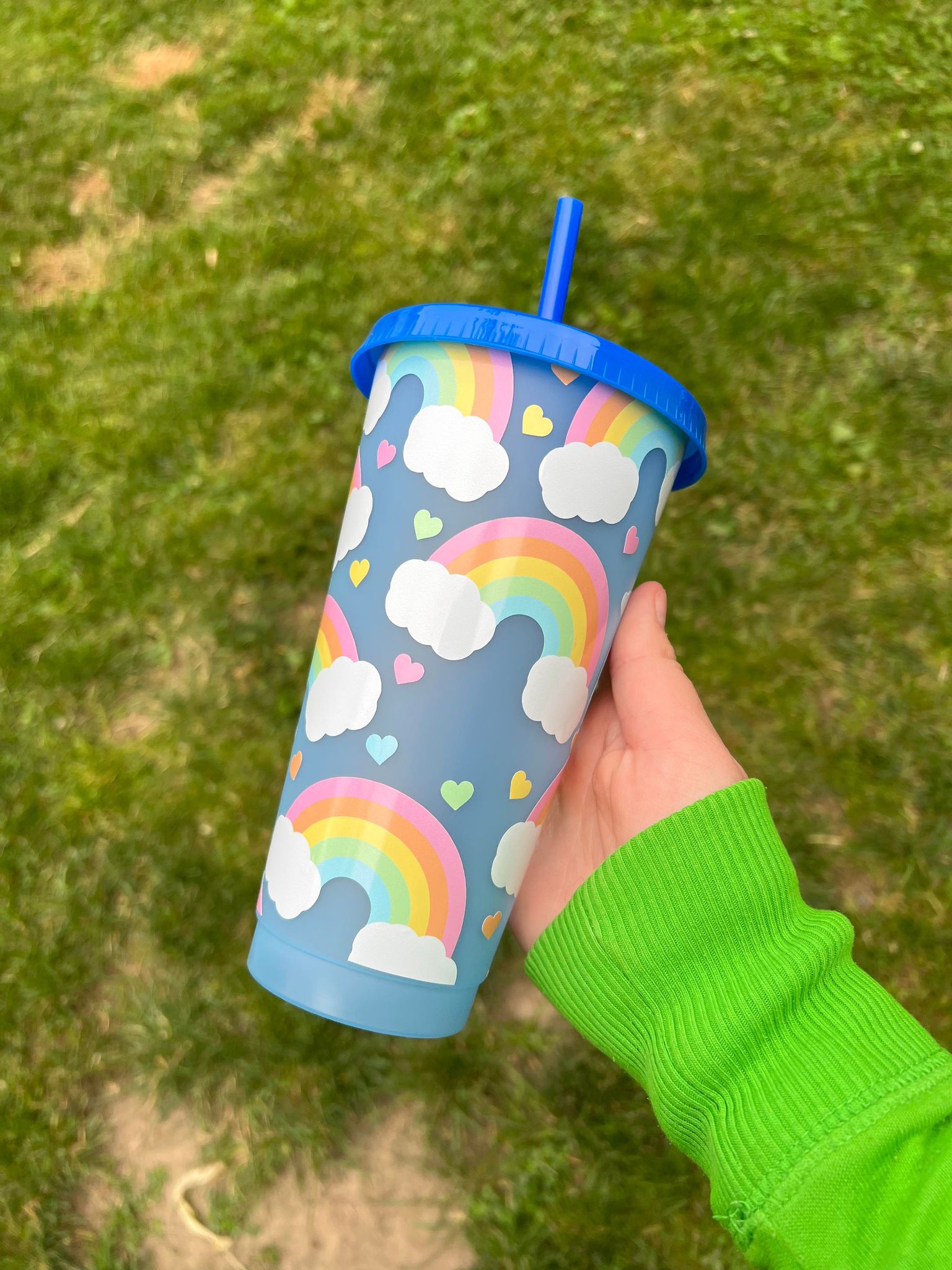 Rainbow Clouds with Hearts Color Tumbler