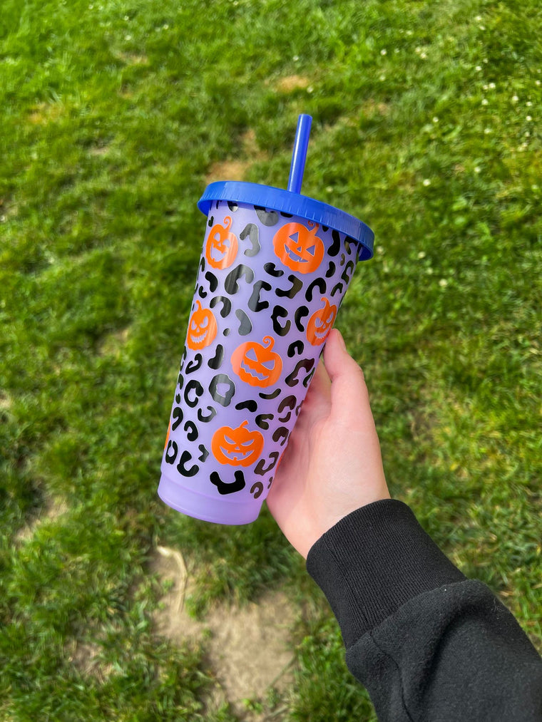 Cheetah and Pumpkin Halloween Color Tumbler