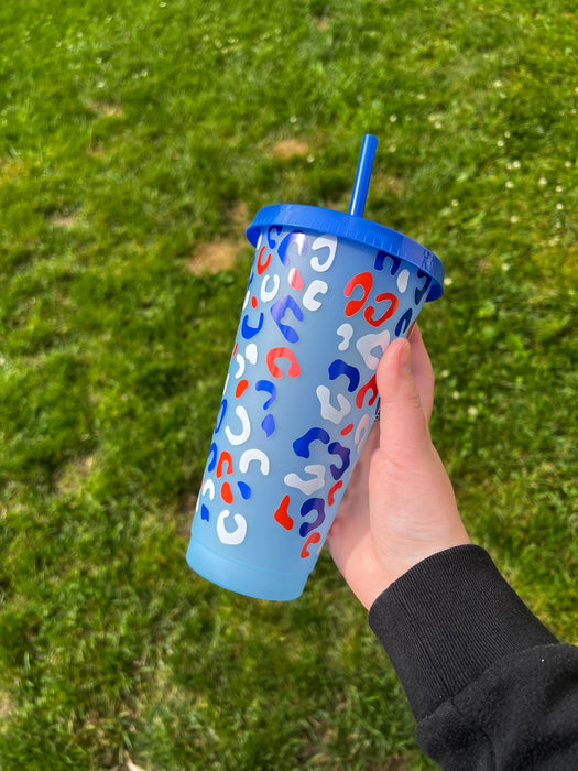 Red, White and Blue Cheetah Color Tumbler