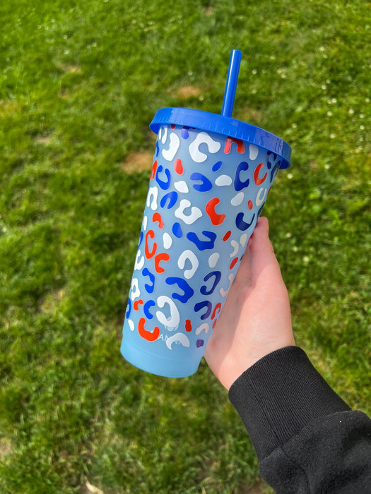 Red, White and Blue Cheetah Color Tumbler