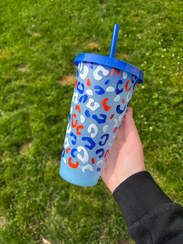 Red, White and Blue Cheetah Color Tumbler