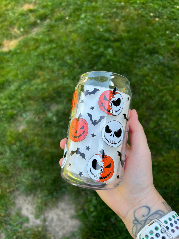 Pumpkin Skull Full Wrap Libbey Can Glass