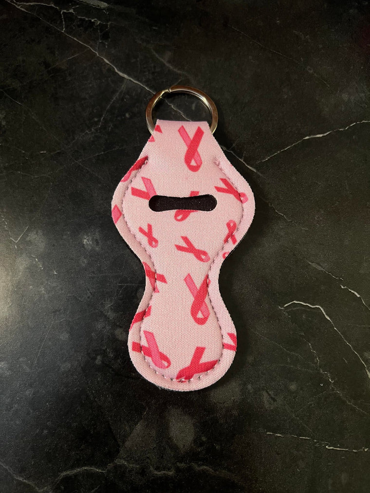 Pink Ribbon Chapstick Holder Keychain