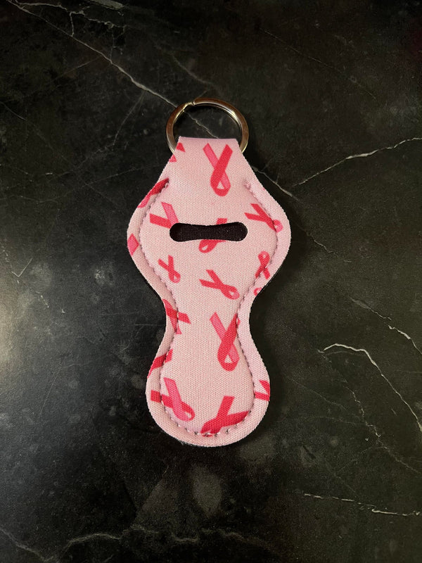 Pink Ribbon Chapstick Holder Keychain