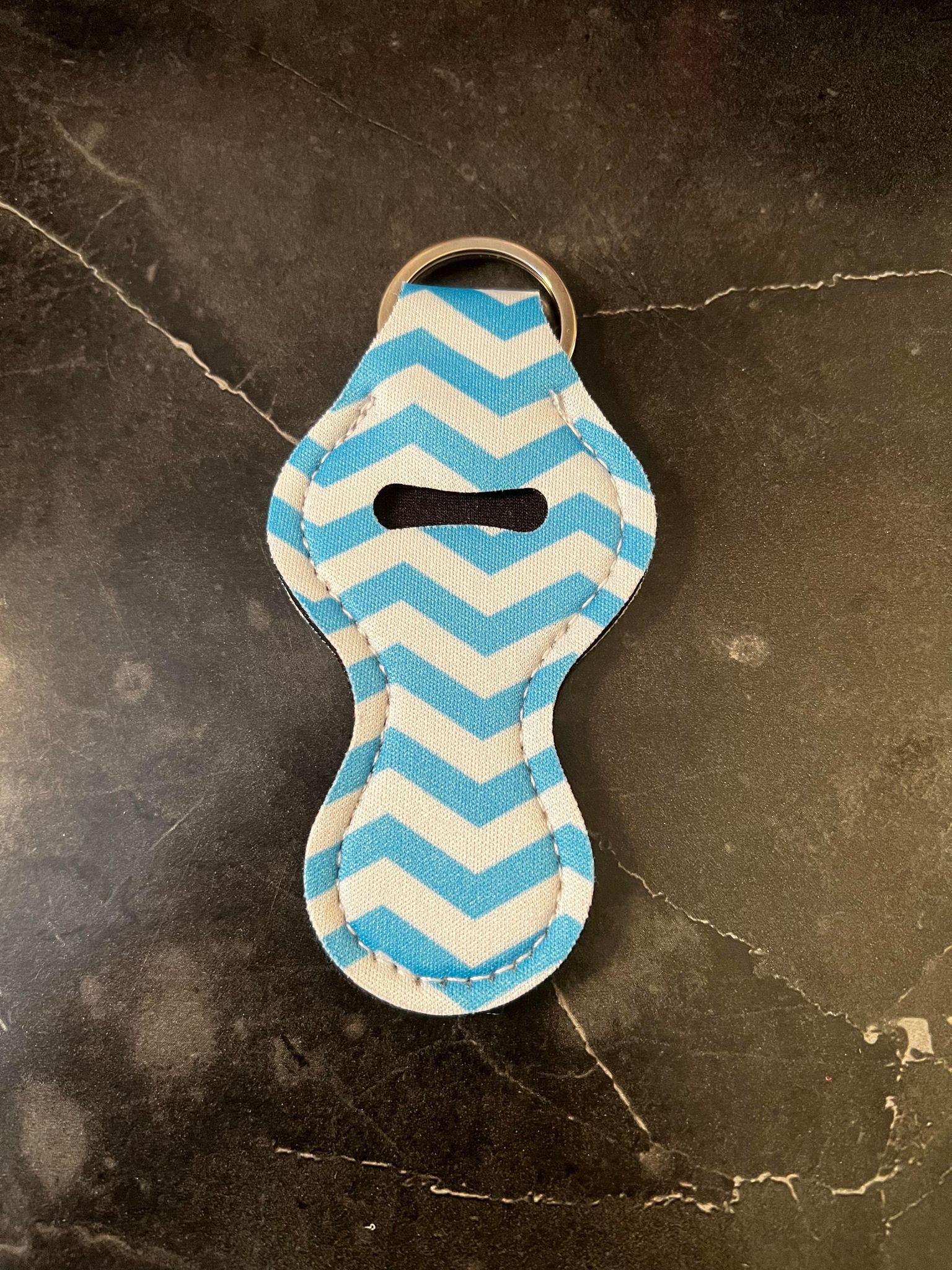 Teal and White Aztec Chapstick Holder Keychain