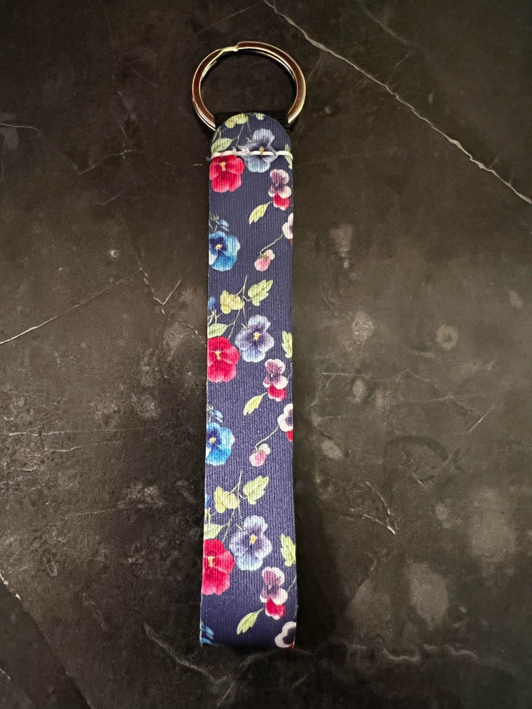 Blue Floral Print Wristlet Keychain