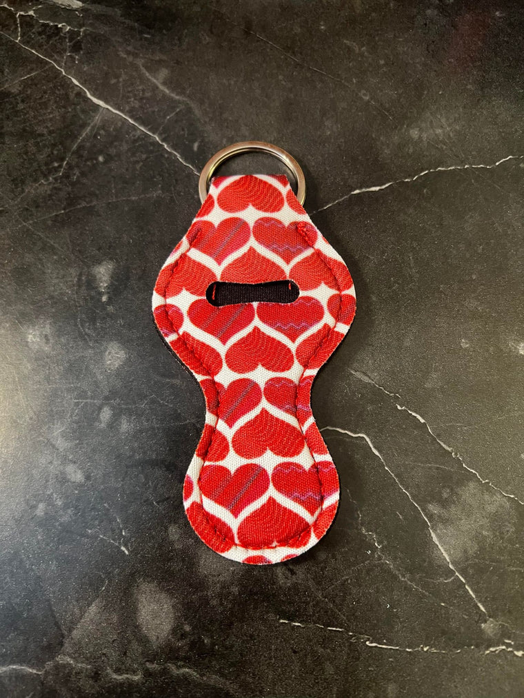 Red Hearts Chapstick Holder Keychain