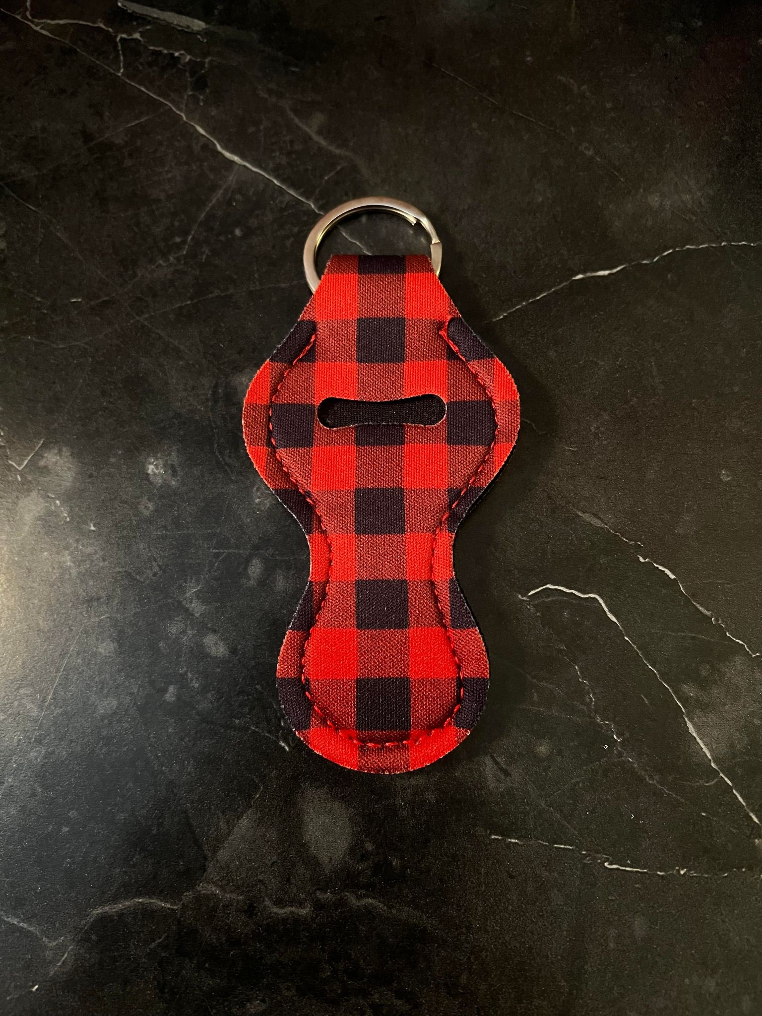 Red Plaid Chapstick Holder Keychain