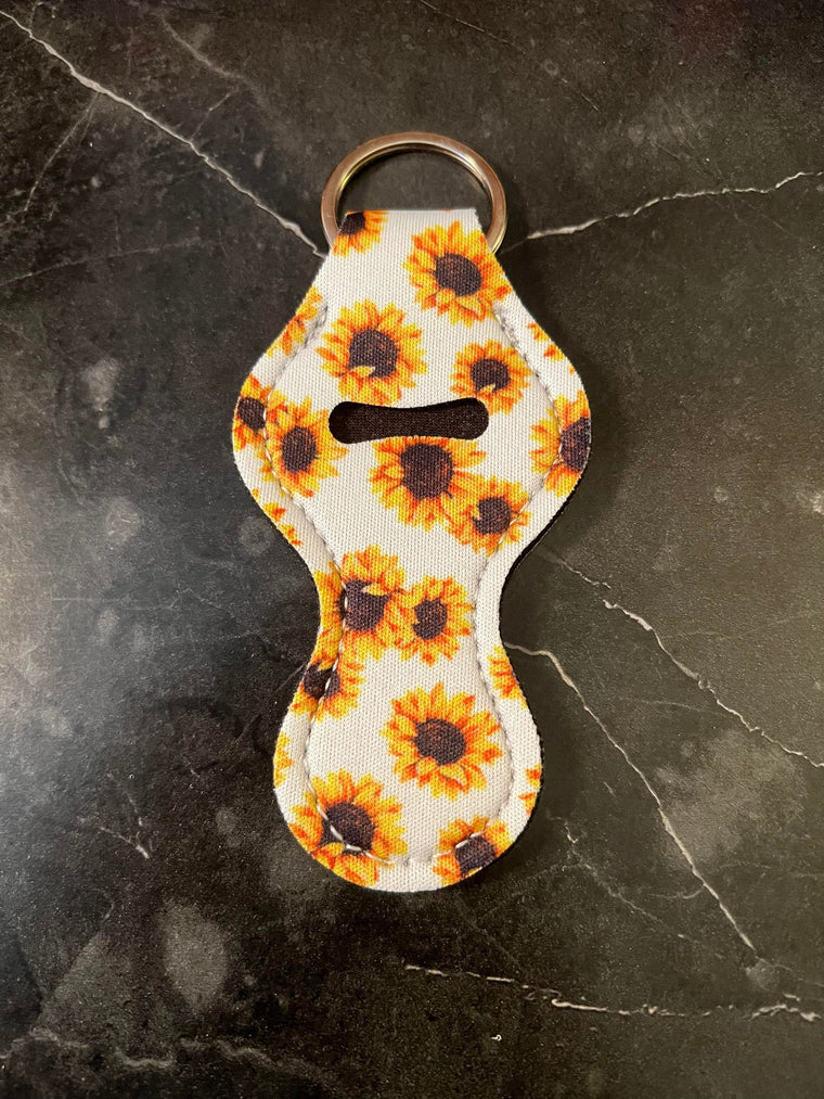 White Background Sunflowers Chapstick Holder Keychain