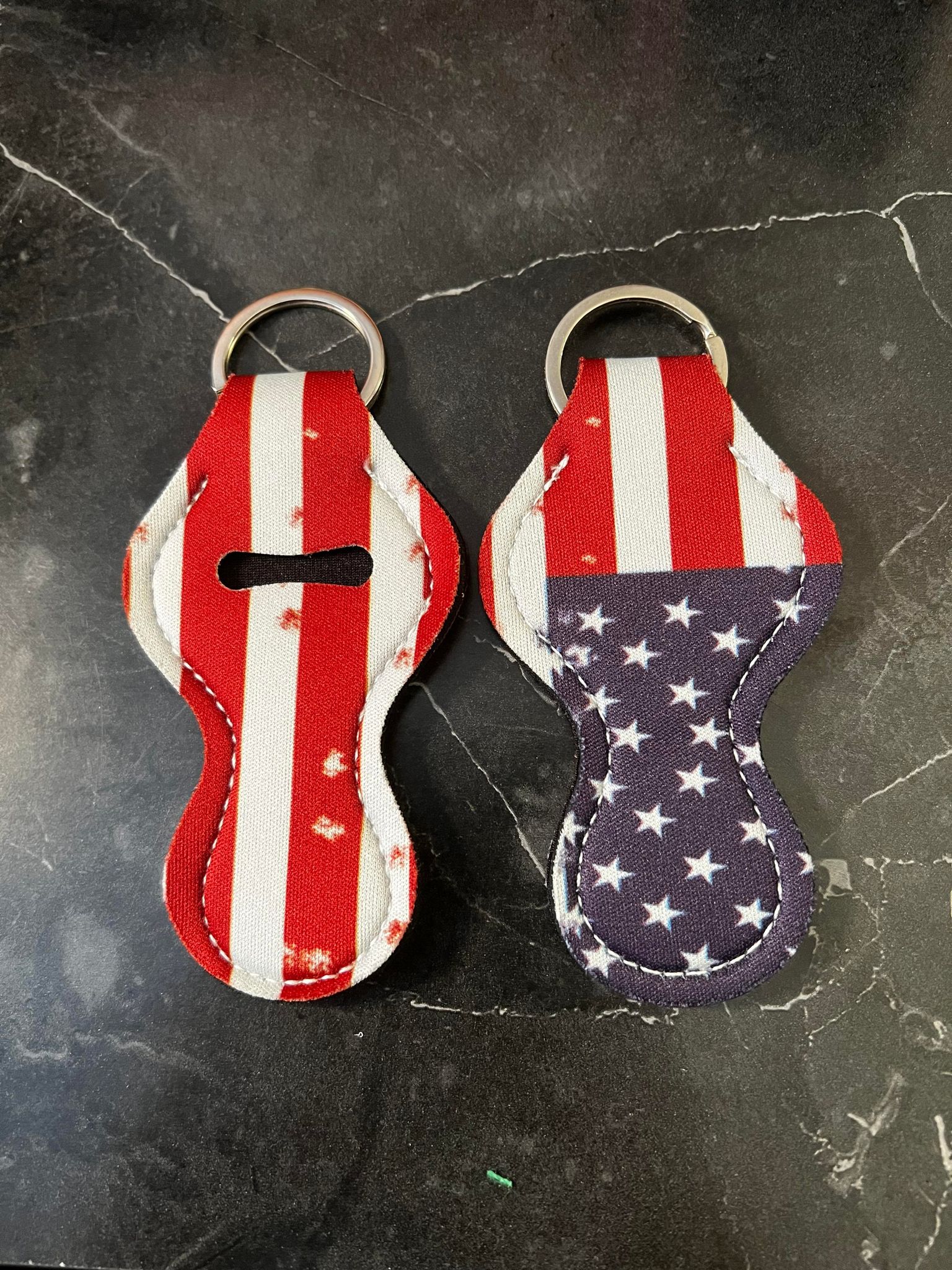 Red White and Blue Chapstick Holder Keychain