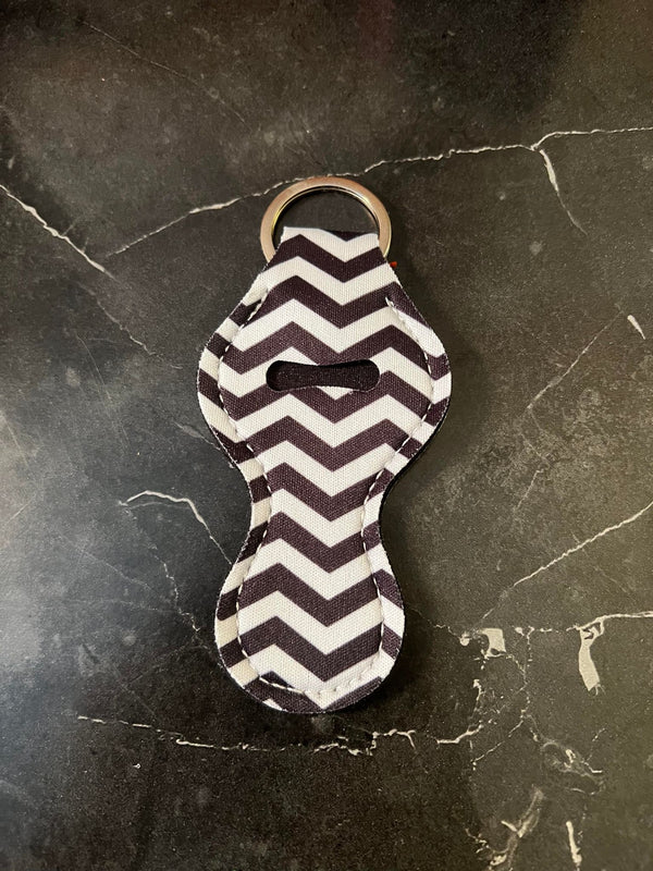 Black and White Aztec Chapstick Holder Keychain