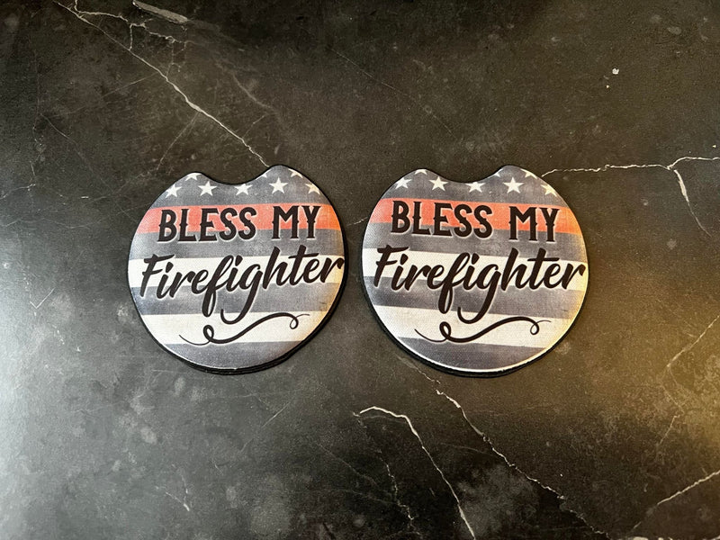 Bless My Firefighter Car Coasters