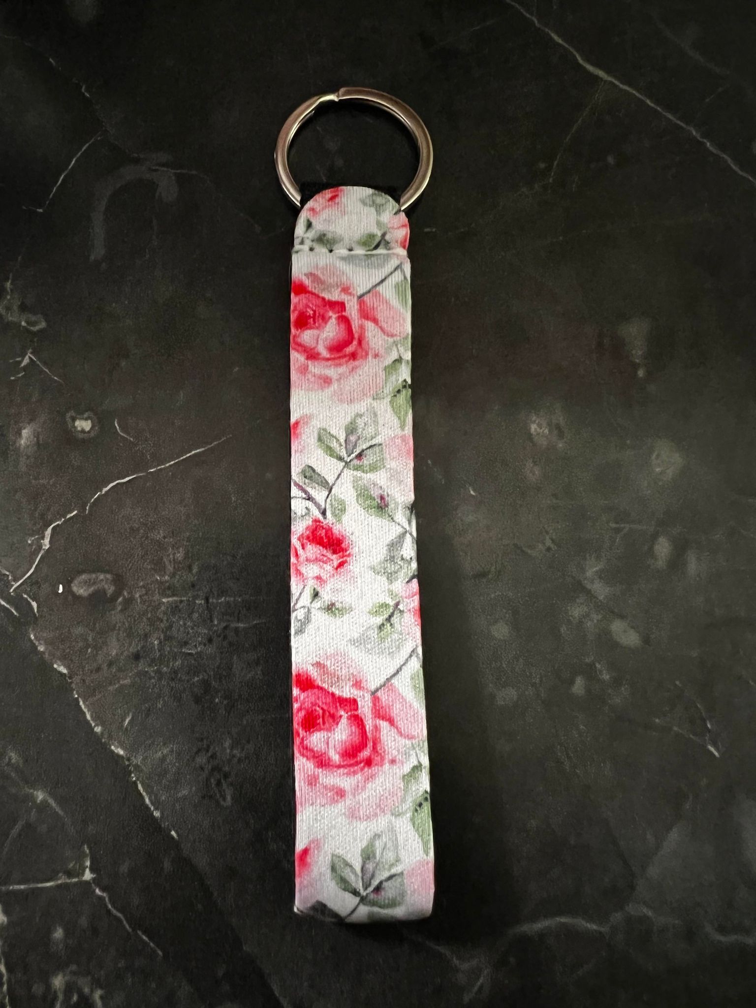 White Floral Print Wristlet Keychain