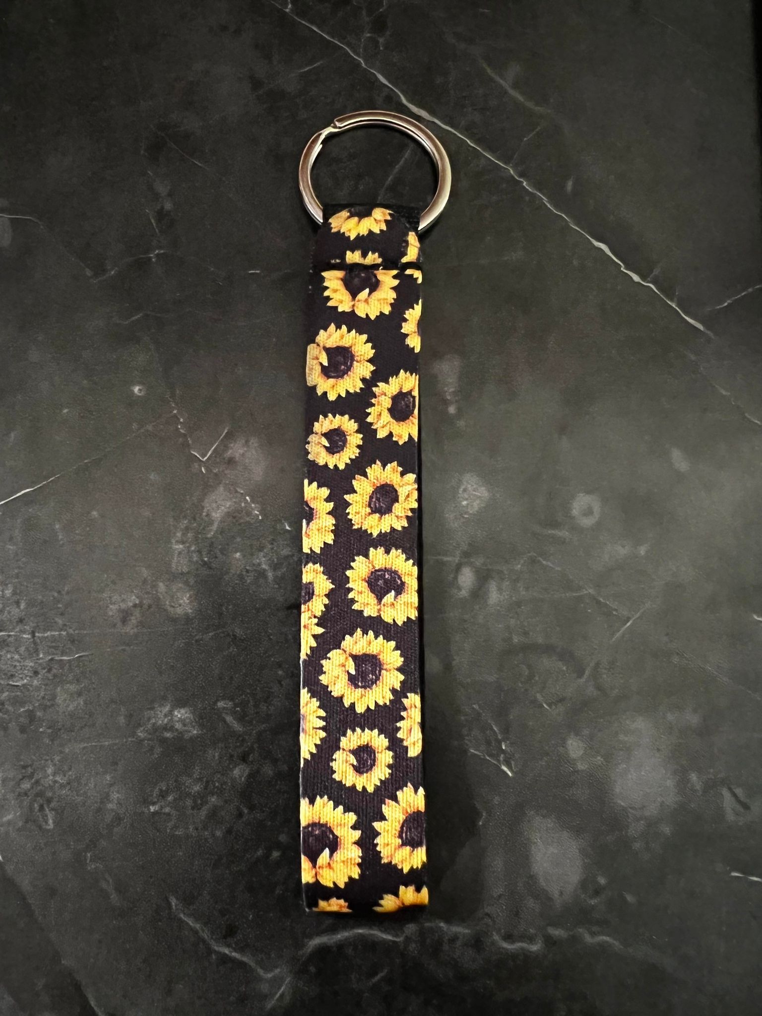 Black Sunflower Print Wristlet Keychain