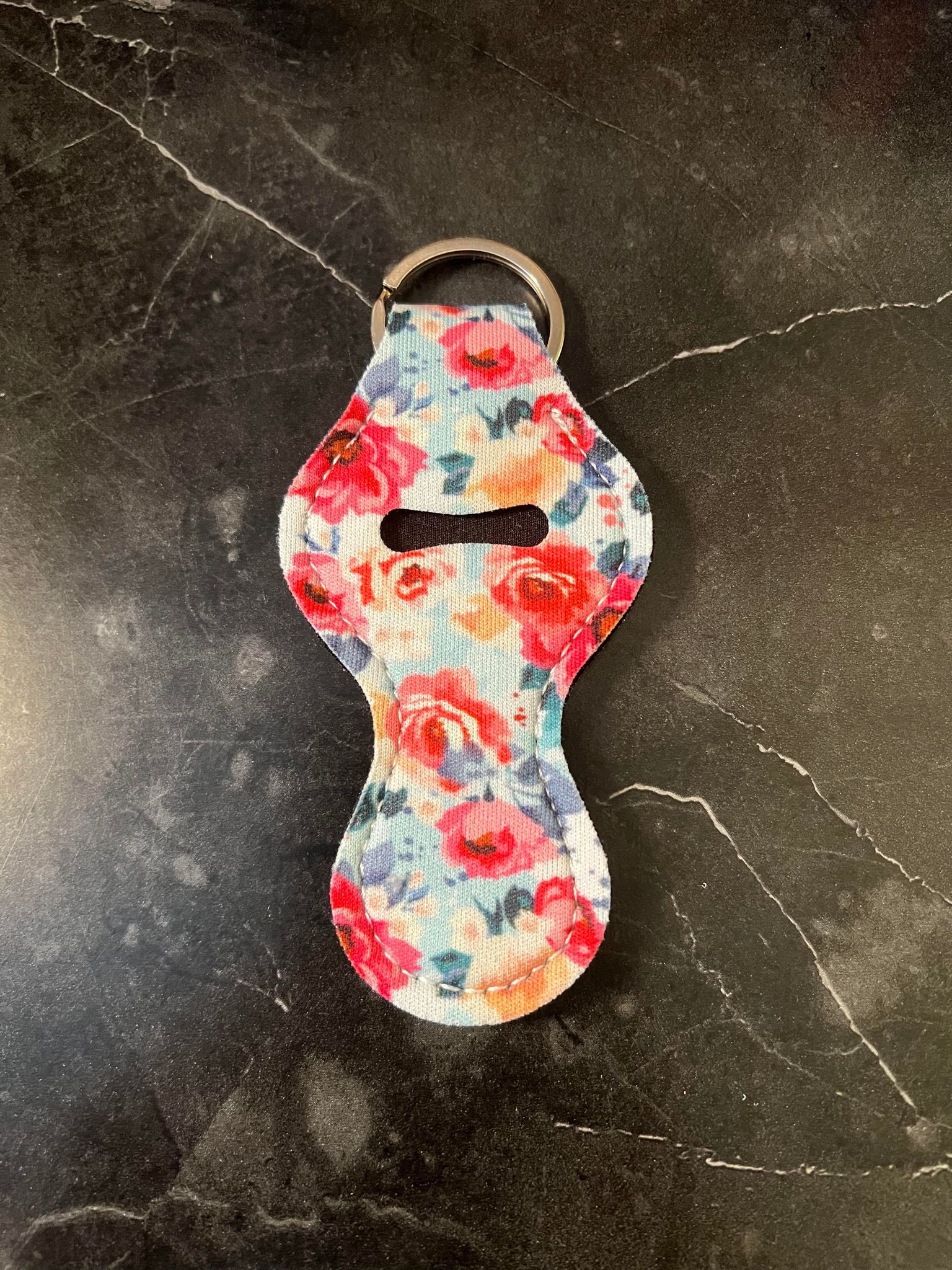 Pink Floral Chapstick Holder Keychain