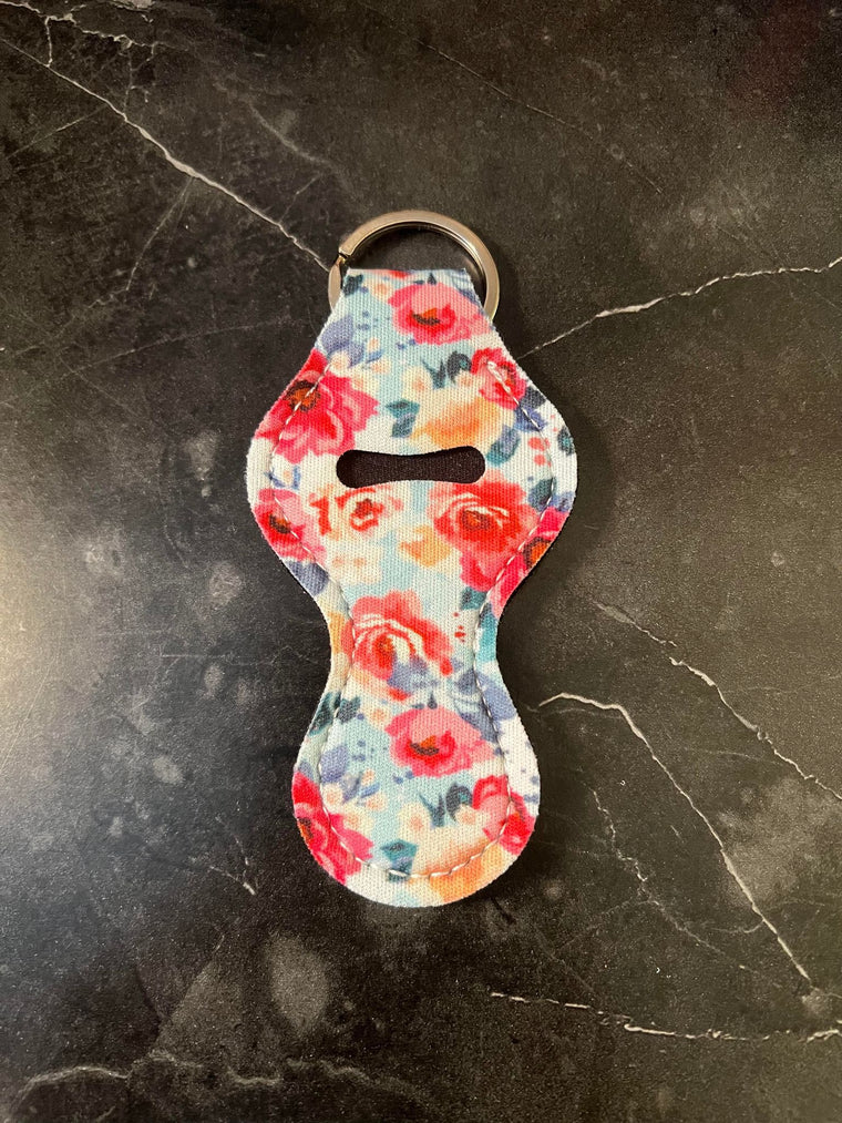 Pink Floral Chapstick Holder Keychain