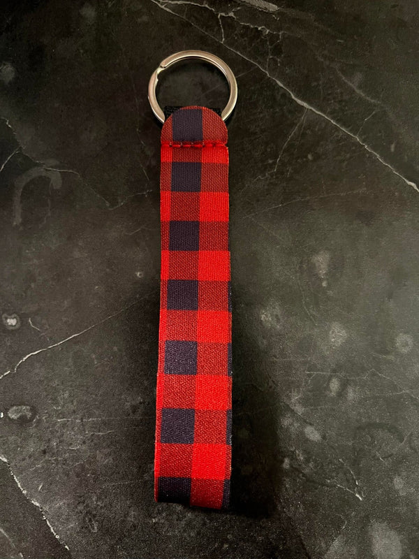 Red and Black Plaid  Print Wristlet Keychain