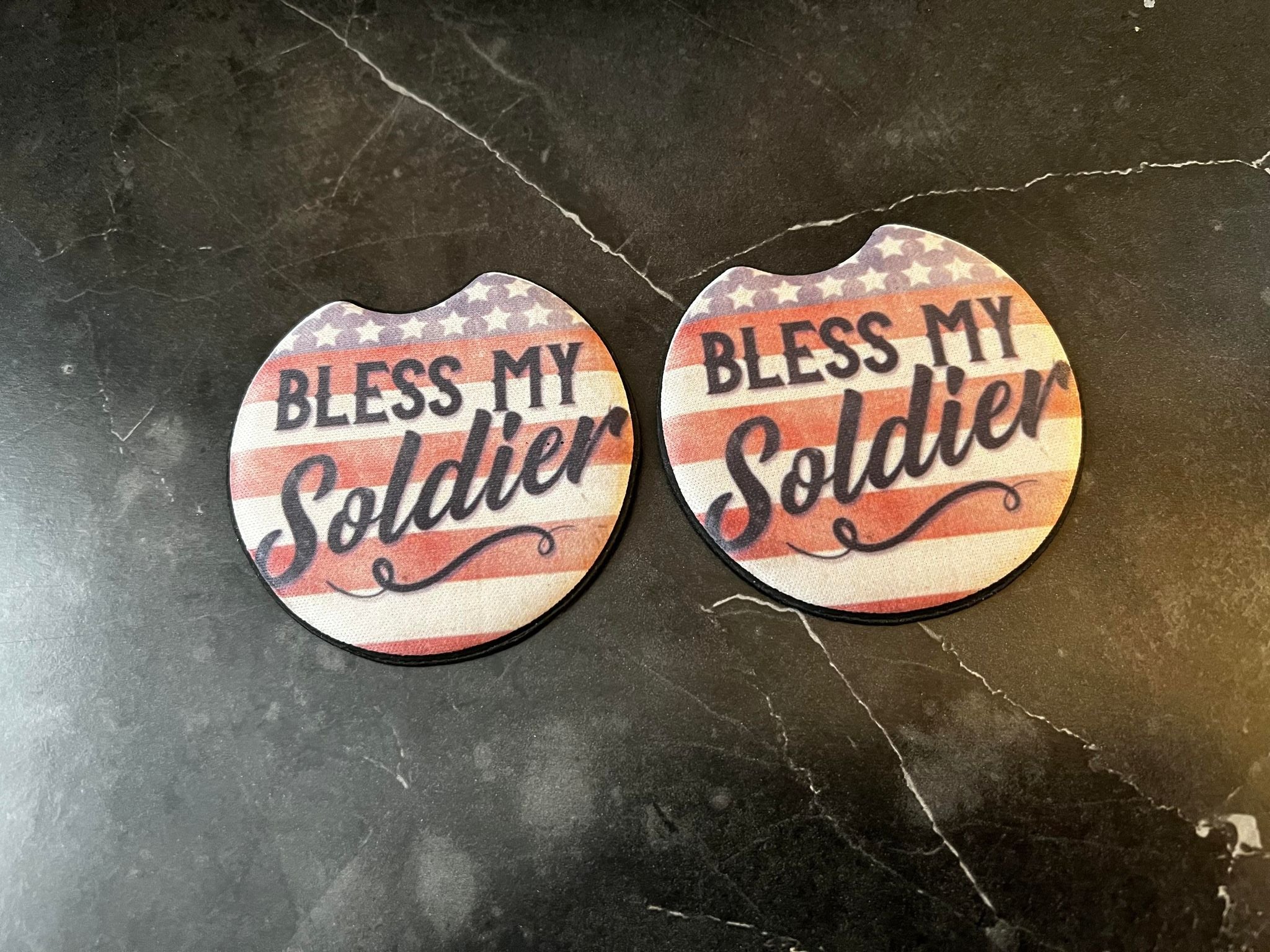 Bless My Soldier Car Coasters