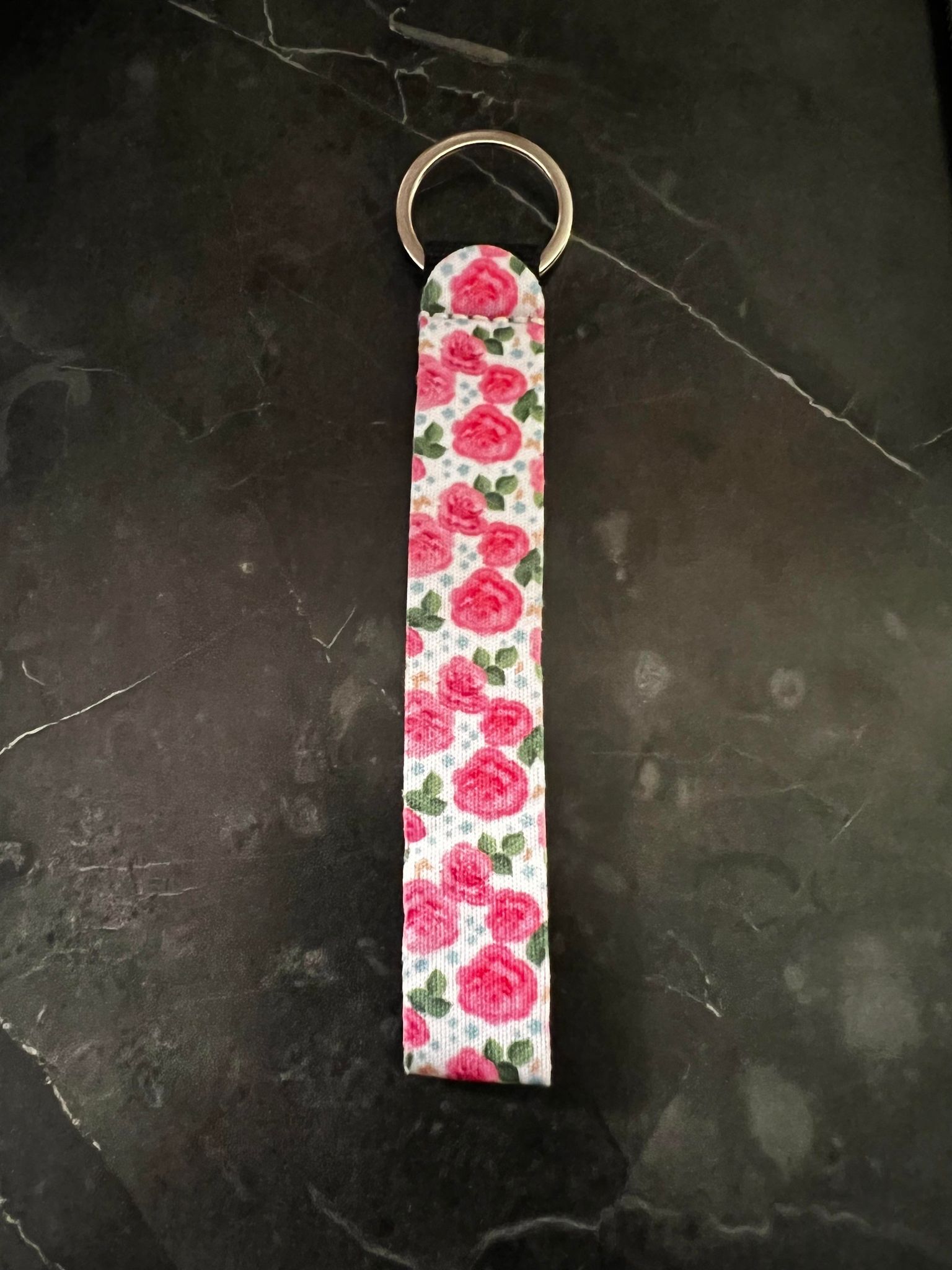 Pink Floral Print Wristlet Keychain