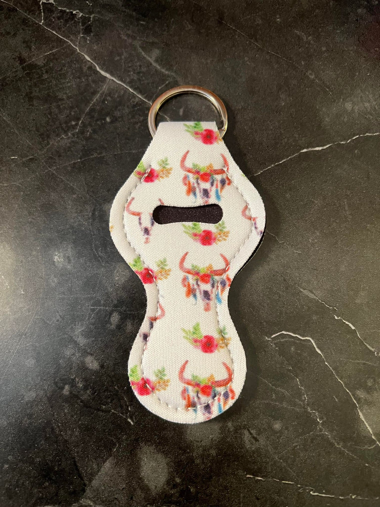 Horn and Flowers Chapstick Holder Keychain