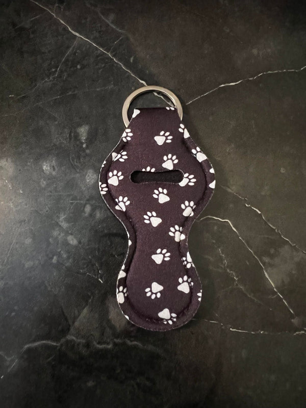 Black and White Paw Print Chapstick Holder Keychain