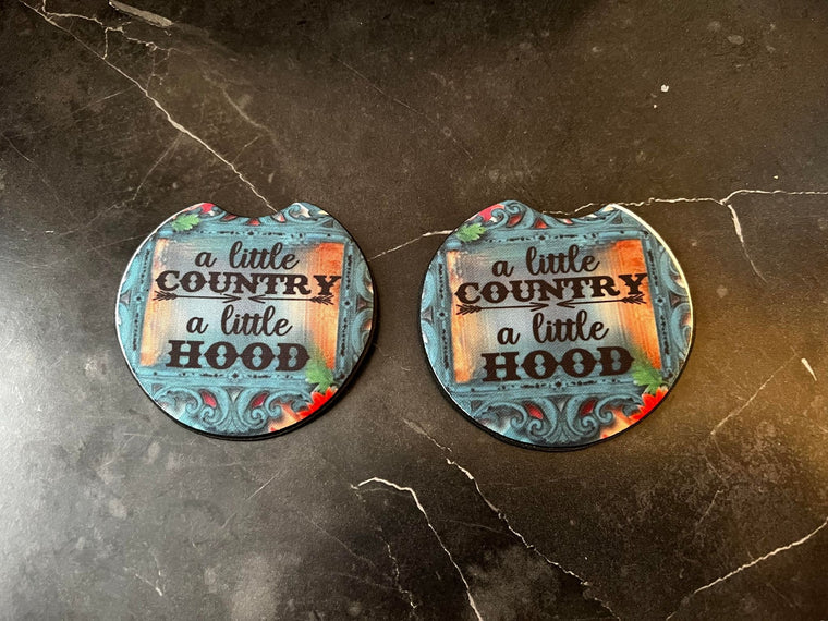 A Little Country a Little Hood Car Coasters